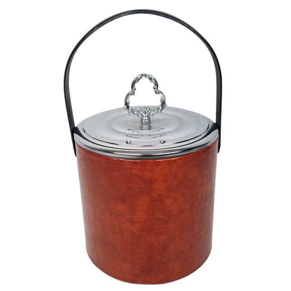 Vintage 1960s Irvinware Ice Bucket Faux Alligator Cocktail Bar Ware Brown MCM - Picture 3 of 11